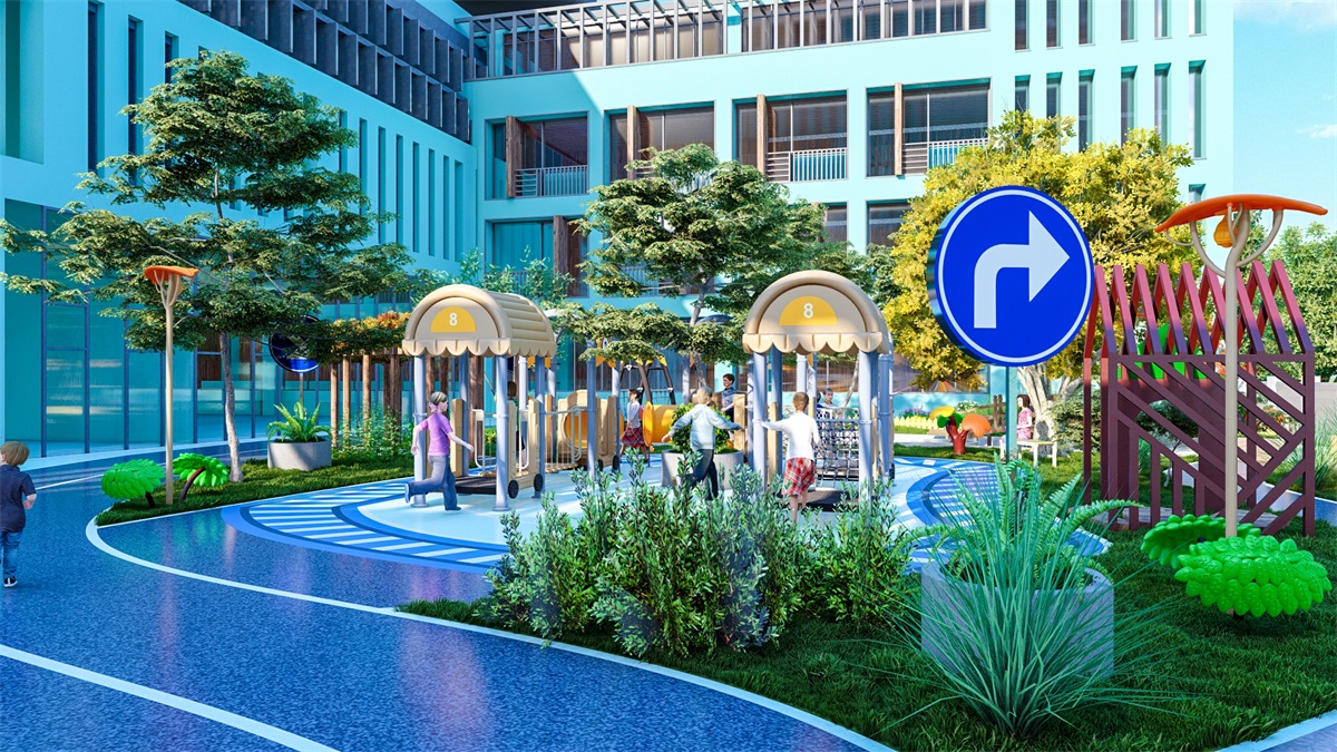 幼儿园组合滑梯与攀爬功能配置效果图